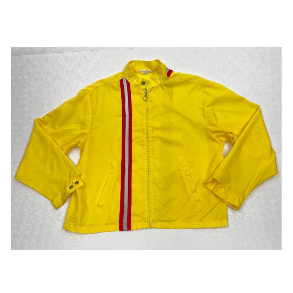 Vintage 1970's Yellow Striped Nylon Light Weight Drag Racing Jacket Men's Large - Picture 11 of 12